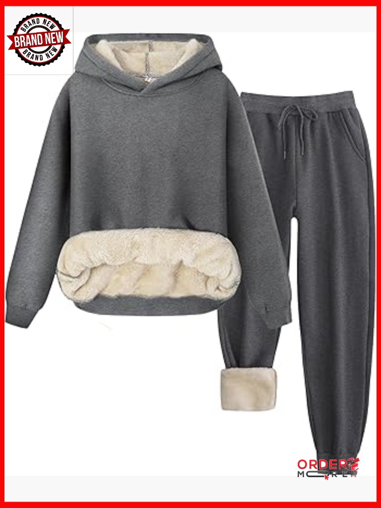 Fleece Lined Lounge Sets For Women 2 Piece Outfits Tracksuit Hoodies Sweatpants